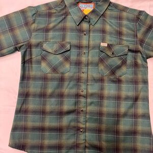 DIXXON - The Torrey: Women’s Green and Brown Plaid Button Down Shirt